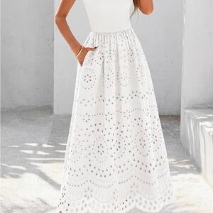 White Eyelet Maxi Dress with Pockets!